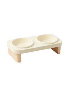 Maple Dale Pet Feeding Stand With Two Plain Empty Bowls - Cream