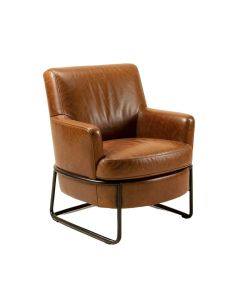 Gable Top Grain Leather Barrel Chair
