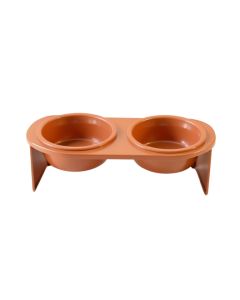 Wren Brook Pet Feeding Stand With Two Plain Empty Bowls - Terracotta (synthetic illustration; no displayed measurements)