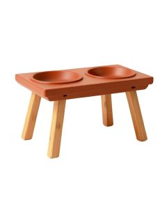 Cedar Dale Pet Feeding Stand With Two Plain Empty Bowls - Terracotta (synthetic illustration; no displayed measurements)