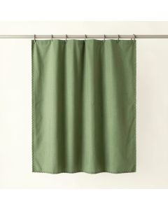 Cedar Falls Shower Curtain Hanging Flat From A Plain Rod - Green (synthetic illustration; no displayed measurements)