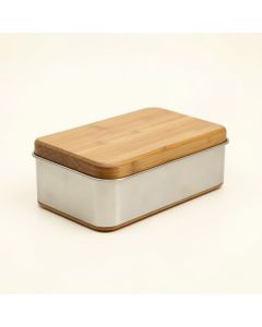 Stainless Steel Bread Box With Bamboo Cutting Board (synthetic illustration; no displayed measurements)