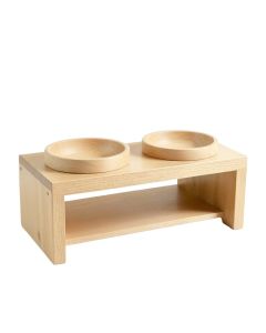 Summit Arc Pet Feeding Stand With Two Plain Empty Bowls - Beige (synthetic illustration; no displayed measurements)