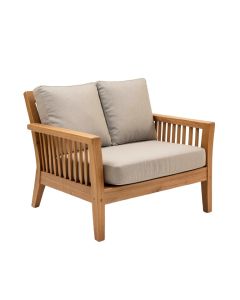 Berube Outdoor Teak Loveseat With Cushions (synthetic illustration; no displayed measurements)