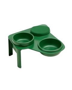 Hill Brook Pet Feeding Stand With Two Plain Empty Bowls - Green (synthetic illustration; no displayed measurements)