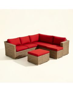 Breakwater Bay 5Pcs Patio Set Sectional Rattan Wicker Furniture Set W/ Red Cushion (synthetic illustration; no displayed measurements)