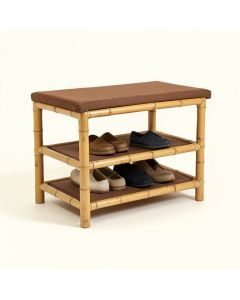 Upholstered Sturdy 3-Tier Bamboo 6 Pair Shoe Storage Bench (synthetic illustration; no displayed measurements)