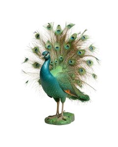 Raubsville Realistic Male Peacock With Beautiful Sculpted Iridescent Train Quill Feathers Statue