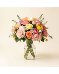 Real Touch Floral Arrangement And Centerpiece In Glass Vase (synthetic illustration; no displayed measurements)