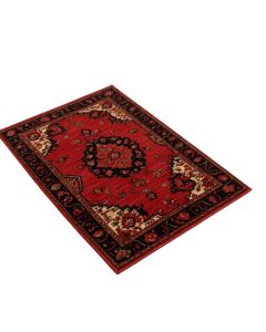 Abstract Machine Made Power Loom Wool And Polyester Red/Black Area Rug