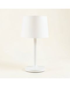 Dawn Arc Table Lamp With A Plain Fabric Shade (synthetic illustration; no displayed measurements)