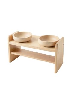Clay Field Pet Feeding Stand With Two Plain Empty Bowls - Beige