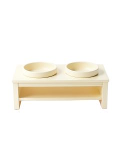 Oak Falls Pet Feeding Stand With Two Plain Empty Bowls - Cream