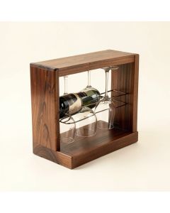 Selman 4 Bottle Solid Wood Tabletop Wine Bottle & Glass Rack In Torched Brown (synthetic illustration; no displayed measurements)