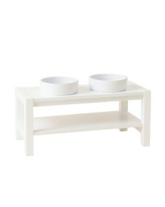 Birch Brook Pet Feeding Stand With Two Plain Empty Bowls - White