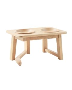 Clay Bridge Pet Feeding Stand With Two Plain Empty Bowls - Beige