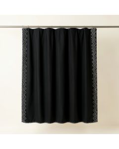 Bay Edge Shower Curtain Hanging Flat From A Plain Rod - Black (synthetic illustration; no displayed measurements)