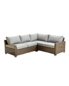 Kamree 85.4 Wide Outdoor Wicker Patio Sectional With Cushions (synthetic illustration; no displayed measurements)