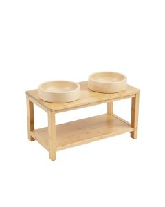 Vale Falls Pet Feeding Stand With Two Plain Empty Bowls - Beige