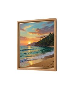Beach In Maui , Hawaii , At Sunset Framed Painting Print On Canvas