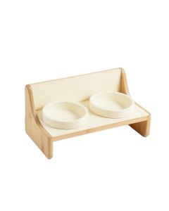 Heath Edge Pet Feeding Stand With Two Plain Empty Bowls - Cream