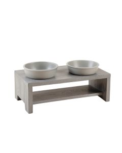 Clay Crest Pet Feeding Stand With Two Plain Empty Bowls - Gray