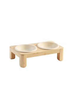 Rowan Crest Pet Feeding Stand With Two Plain Empty Bowls - Ivory (synthetic illustration; no displayed measurements)