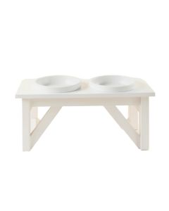 Ridge Brook Pet Feeding Stand With Two Plain Empty Bowls - White
