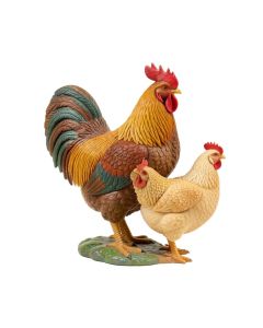 Happy Rooster And Hen Family Figurine