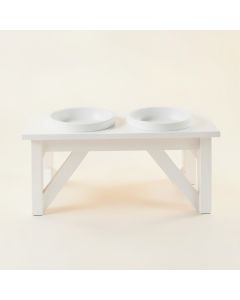Ridge Brook Pet Feeding Stand With Two Plain Empty Bowls - White (synthetic illustration; no displayed measurements)