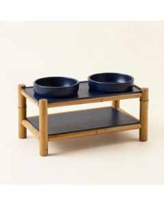 Bay Bridge Pet Feeding Stand With Two Plain Empty Bowls - Navy (synthetic illustration; no displayed measurements)