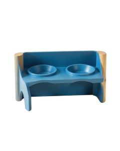 Alder Bend Pet Feeding Stand With Two Plain Empty Bowls - Blue