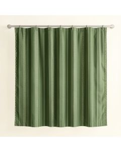 Lake Falls Shower Curtain Hanging Flat From A Plain Rod - Green (synthetic illustration; no displayed measurements)