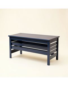 Sage Arc Narrow Outdoor Storage Bench - Navy (synthetic illustration; no displayed measurements)