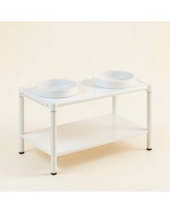 Alder Bluff Pet Feeding Stand With Two Plain Empty Bowls - White (synthetic illustration; no displayed measurements)