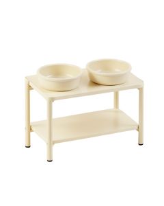 Clay Falls Pet Feeding Stand With Two Plain Empty Bowls - Ivory