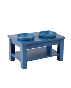 Pine Crest Pet Feeding Stand With Two Plain Empty Bowls - Blue
