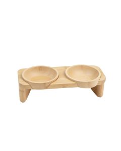 Willow Edge Pet Feeding Stand With Two Plain Empty Bowls - Beige