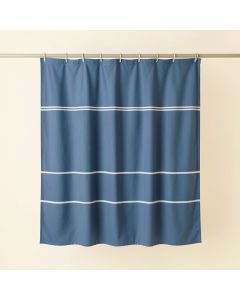 Wren Brook Shower Curtain Hanging Flat From A Plain Rod - Blue (synthetic illustration; no displayed measurements)
