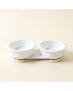 Field Edge Pet Feeding Stand With Two Plain Empty Bowls - White (synthetic illustration; no displayed measurements)