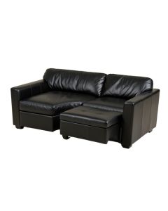 96 '' Wide Faux Leather Sofa & Chaise With Ottoman (synthetic illustration; no displayed measurements)