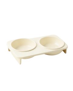 Slate Edge Pet Feeding Stand With Two Plain Empty Bowls - Cream