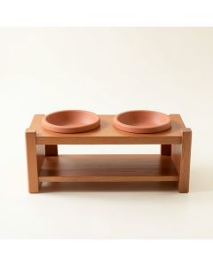 Fern Dell Pet Feeding Stand With Two Plain Empty Bowls - Terracotta (synthetic illustration; no displayed measurements)