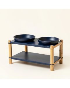 Dawn Bluff Pet Feeding Stand With Two Plain Empty Bowls - Navy (synthetic illustration; no displayed measurements)