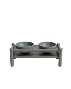 Reed Bend Pet Feeding Stand With Two Plain Empty Bowls - Gray