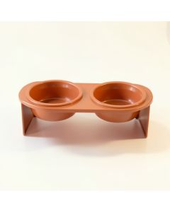 Wren Brook Pet Feeding Stand With Two Plain Empty Bowls - Terracotta (synthetic illustration; no displayed measurements)