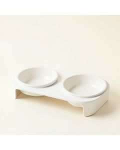 Reed Edge Pet Feeding Stand With Two Plain Empty Bowls - White (synthetic illustration; no displayed measurements)