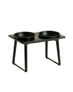 Oak Crossing Pet Feeding Stand With Two Plain Empty Bowls - Black