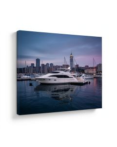 Panoramic Yachts Moored At A Harbor (synthetic illustration; no displayed measurements)