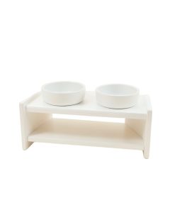 Brook Falls Pet Feeding Stand With Two Plain Empty Bowls - White